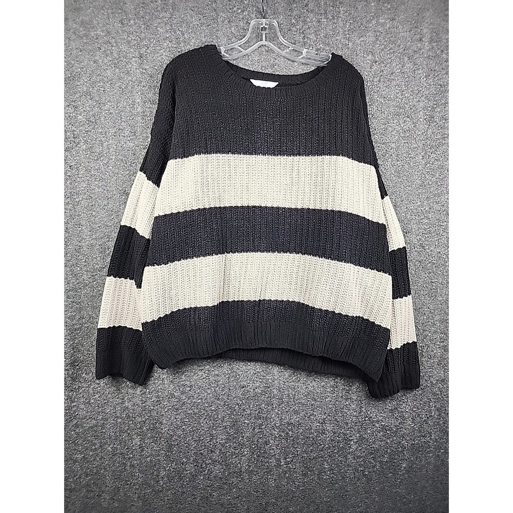 Time and Tru Plus Size XXXL 22 Black White Striped Chunky Knit Sweater Crew Neck